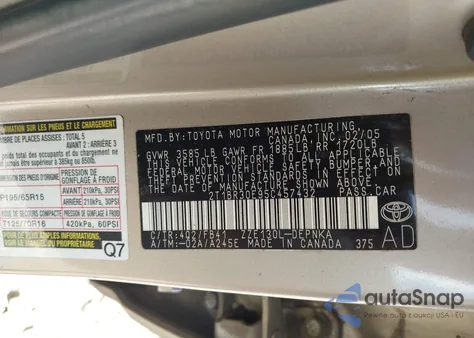 2005 Toyota Corolla Ce/Le/S из США, поврежденный, VIN 2T1BR30E95C457432